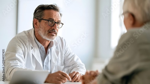 Doctor consulting with elderly patient at desk