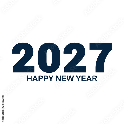 Modern Happy New Year 2027 design featuring bold navy blue numbers, Isolated on a white background, suitable for greeting cards, posters, banners, invitations and seasonal branding.