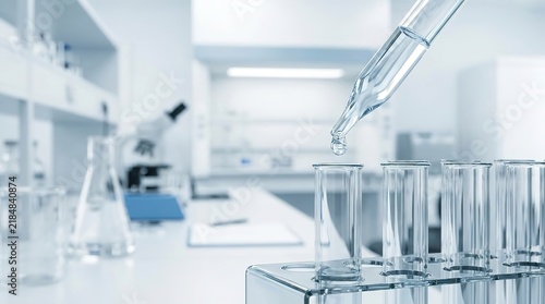 Liquid Dropping from Pipette into Test Tube for Scientific Research in a Sterile Clinical Laboratory