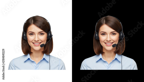 Smiling female call center agent isolated on transparent background