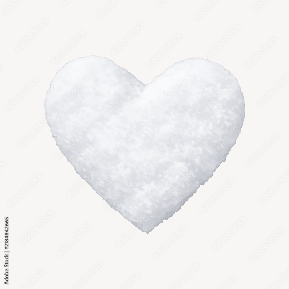 Fototapeta premium White heart-shaped snow sculpture on a plain background.