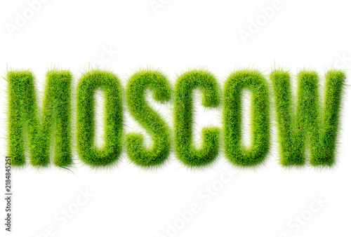 Canvas Print Moscow word rendered in realistic green grass texture isolated on a transparent