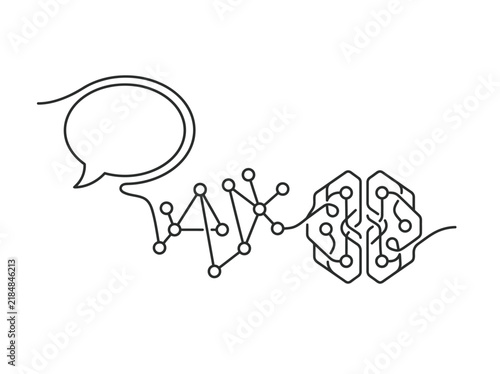 One line artificial intelligence chatbot vector icon. Minimalist AI brain with neural network connections and speech bubble. Continuous line chat technology and cognitive computing symbol for