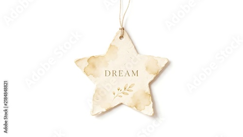 Decorative hanging star featuring tiny botanical leaf near point. Stationery template concept