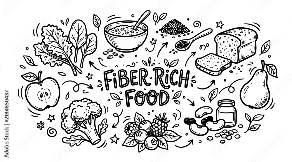 Obraz premium Hand Drawn Fiber Rich Food Doodle Illustration