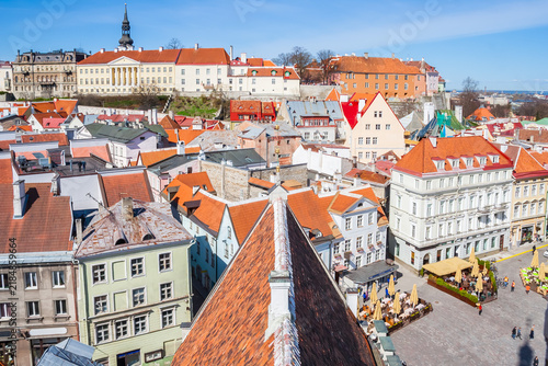 Принти на полотні Orange roofs below the historic hillside fortifications in Tallinn, Estonia