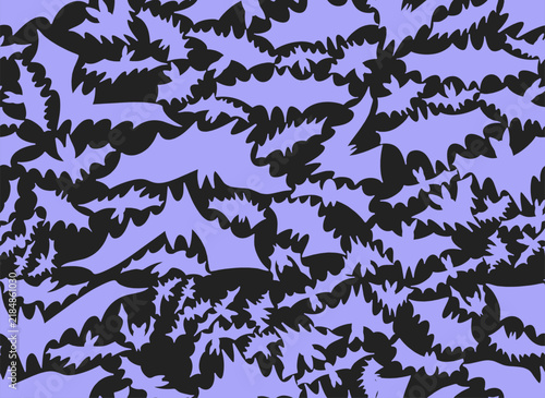 Seamless Halloween Bat flat pattern. Vector For wrapping, fabric, holiday decoration, textile, wallpapers. Happy Halloween Seamless print with flying violet bat silhouette on black background.