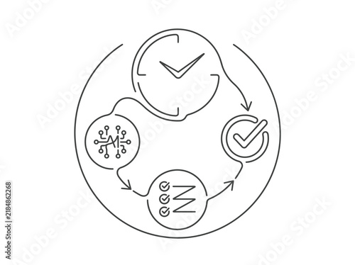 Minimalist AI workflow icon, artificial intelligence automation process, time management and task completion vector, digital productivity cycle