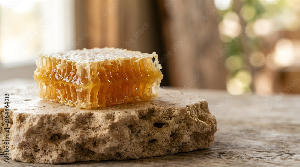 Fototapeta premium Honeycomb Resting On Travertine