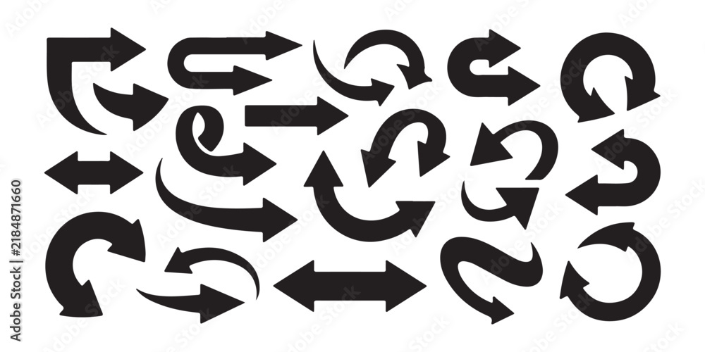 Fototapeta premium Thick black circular and U turn arrows set for directional signage and navigation layout interfaces.
