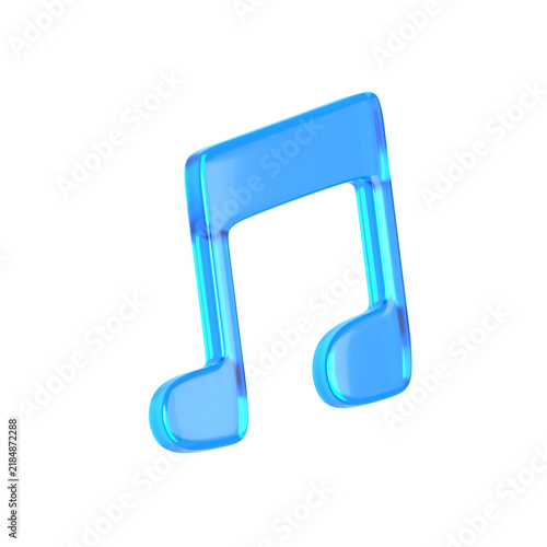 Konstfotografi A vibrant glowing blue glass music note symbol isolated on a solid rendered in a clean minimalist style for audio and sound