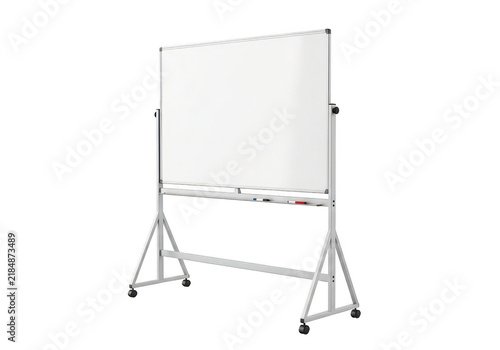 Mobile whiteboard with markers stands on transparent background markerboard flipchart presentation teaching