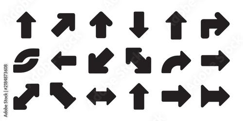 Thick geometric navigation block arrow icons set for user interface design and directional mapping.