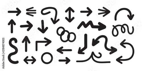 Hand drawn arrow collection including doodle style sketches and sketchy pointers for creative projects.