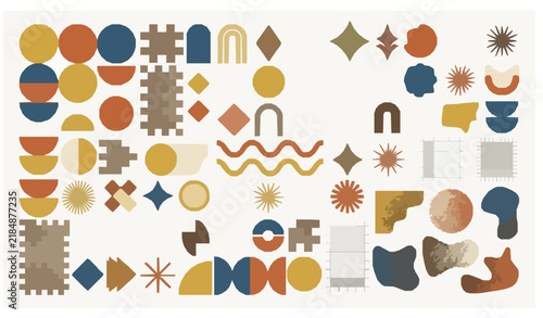 100 Retro Geometric Graphic Elements with Halftone Vector Patterns