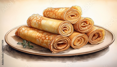 stacked crepe rolls delicious handdrawn breakfast treat