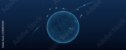 Bild auf Leinwand Blue digital network Mars with winding canyon terrain