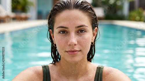 Wet Skin Poolside Beauty Close Up Generative AI
