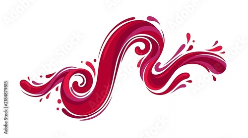 Vibrant Red Splash of Liquid Fruit Juice or Wine with Artistic Swirls and Droplets Isolated on White Background