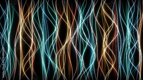 Abstract background with glowing vertical wavy lines in blue and orange colors 4k video