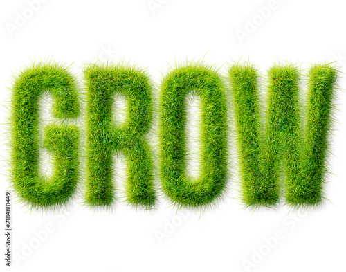 GROW word typography with realistic green grass texture isolated on a transparent background