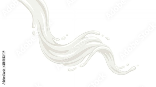Organic Milk Splash and Creamy Liquid Wave with Flowing Droplets Isolated on White Graphic Background