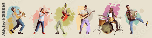Canvastavla Eclectic band playing violin, trumpet, guitar, drums and accordion