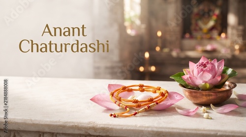 Sacred thread anant sutra with lotus flower for Anant Chaturdashi puja