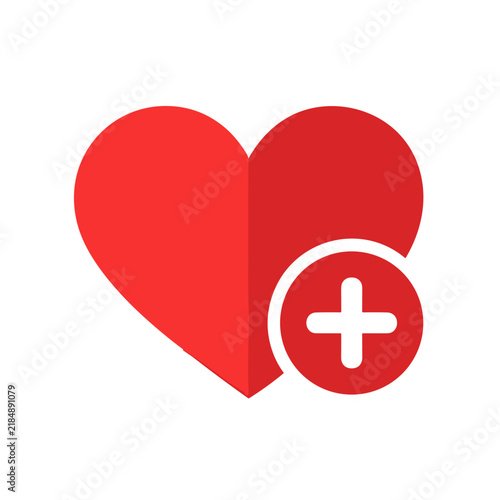 Red heart symbol with plus icon for health care concept vector illustration