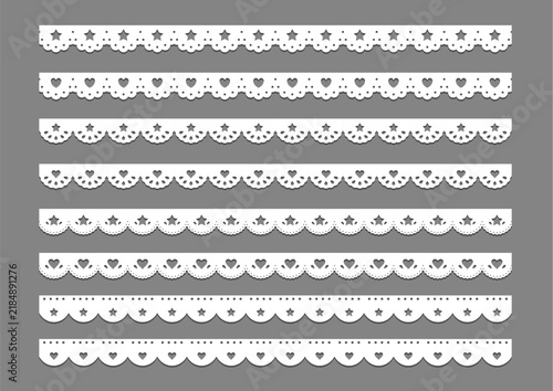 Obraz na płótnie かわいいハートと星のレースのライン素材 Heart and star lace vector illustration set