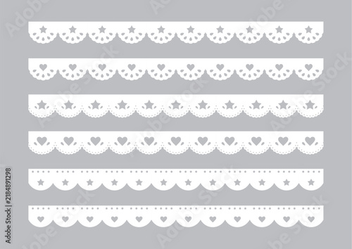かわいいハートと星のレースのライン素材　Heart and star lace vector illustration set
