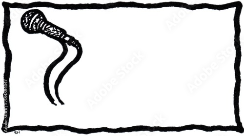 Black microphone with wavy cord element, Textured retro drawing background, Audio recording performance concept
