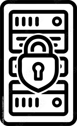 Plakat Secure server rack with padlock shield icon vector design