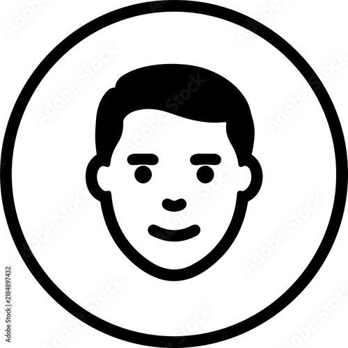 Male face profile or user avatar inside an outline circle icon vector design