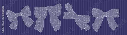 Set of whimsical bows. Hand drawn linear doodle design elements for decoration print or save the date card