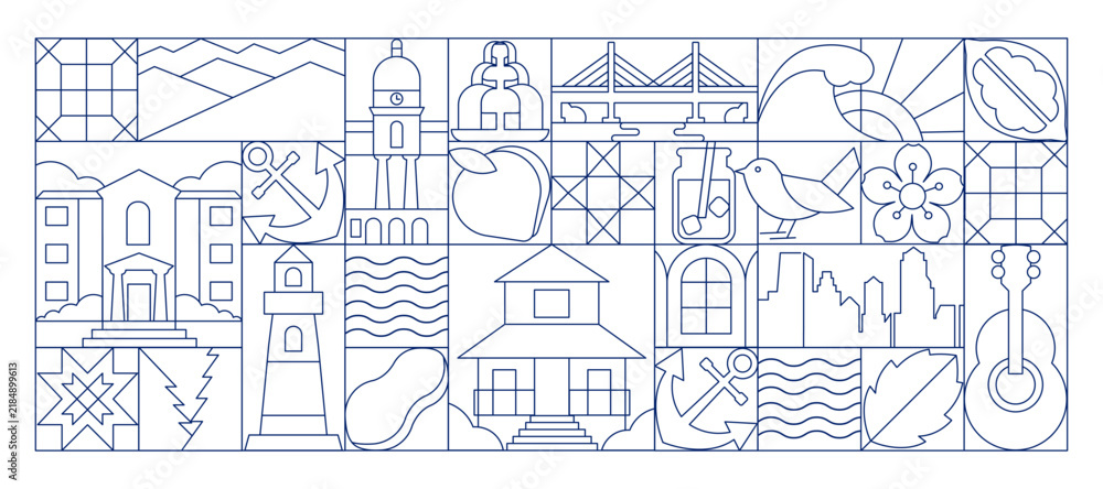 Fototapeta premium Georgia USA Line Art Mosaic Banner with Geometric Outline Background