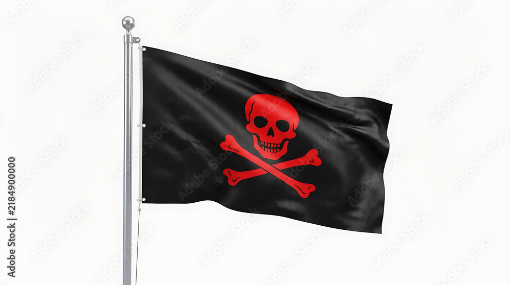 Obraz premium Realistic depiction of a pirate flag with skull and crossbones waving in the wind