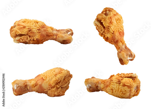 Four pieces of fried chicken drumettes with goldenbrown crispy coating on transparent background