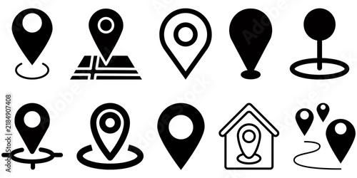 Location map pin gps icons set isolated on transparent background