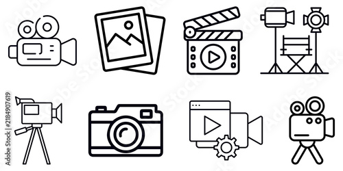 Photography video camera icons set isolated on transparent background