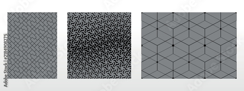 Geometric set of seamless black and gray patterns. Simple vector graphics