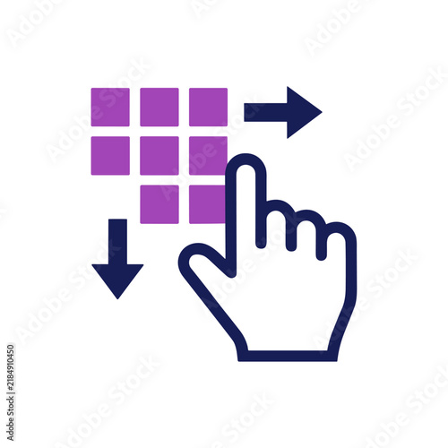 Interactive grid selection icon with hand and arrows vector illustration