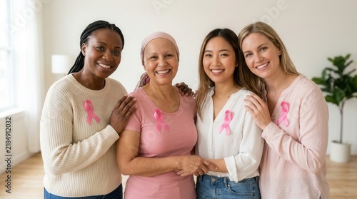 Diverse Group Of Women United In Support Of Breast Cancer Awareness