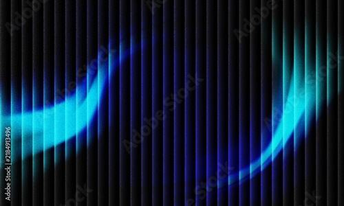 Abstract digital background featuring vibrant blue & cyan glowing light waves. Vertical ribbed glass effect & grainy noise texture for modern Graphic Design banners & cinematic website wallpapers