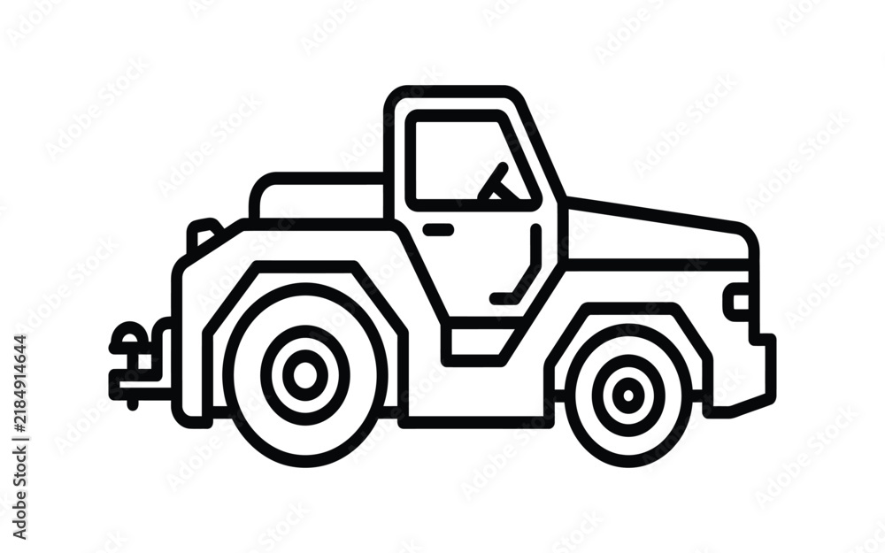 Fototapeta premium Line art tractor illustration on a white background depicts agricultural machinery