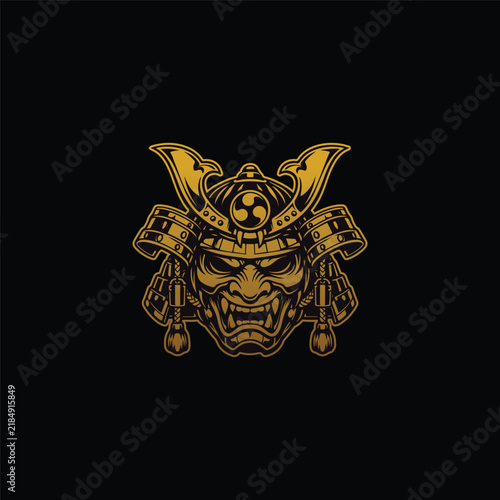 Bild auf Leinwand A samurai mask Japanese shogun warrior helmet illustration