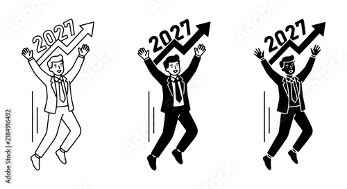 Foto Business Growth Vector Set: 2027 Success, Upward Trend, Celebration Icons