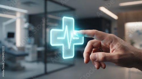 Modern medical tablet on clinic desk, professional healthcare diagnostic tools, digital hospital examination equipment in bright office