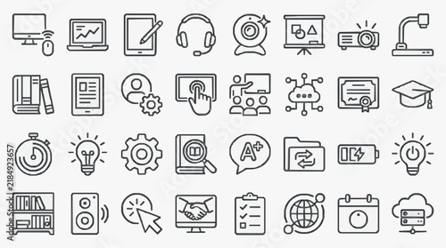 Educational and professional icons set for presentations websites and digital content