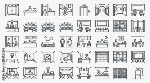 Comprehensive Icon Set of Office and Workspace Scenarios for Design Projects